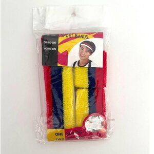 NEW vintage deadstock tricolor retro 80s costume headband wrist sweatbands set